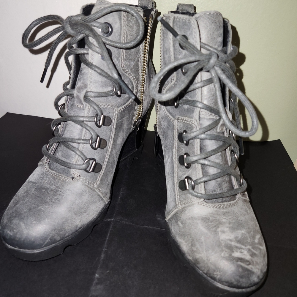 Sorel Joan Uptown Lace Leather Wedge Women's Boots Grey NL3790-052 US Size 6